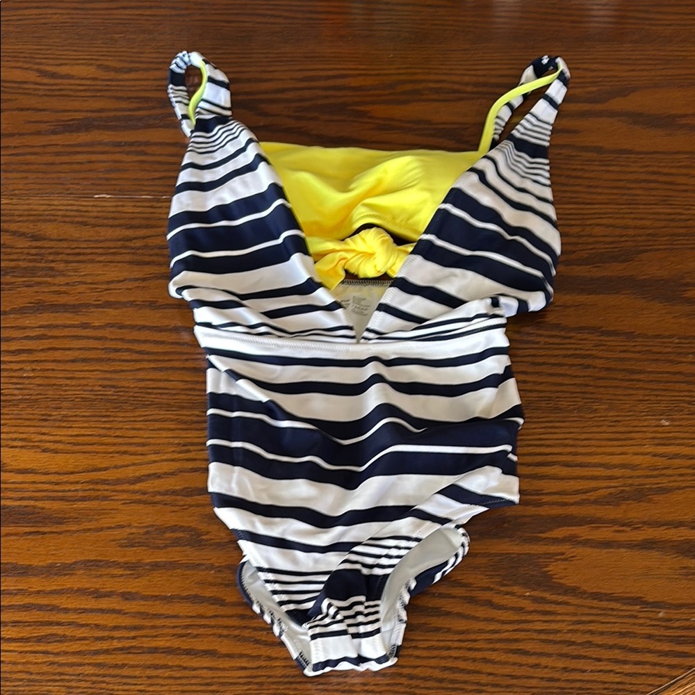 Aerie Yellow and Navy Striped swimsuit M LONG